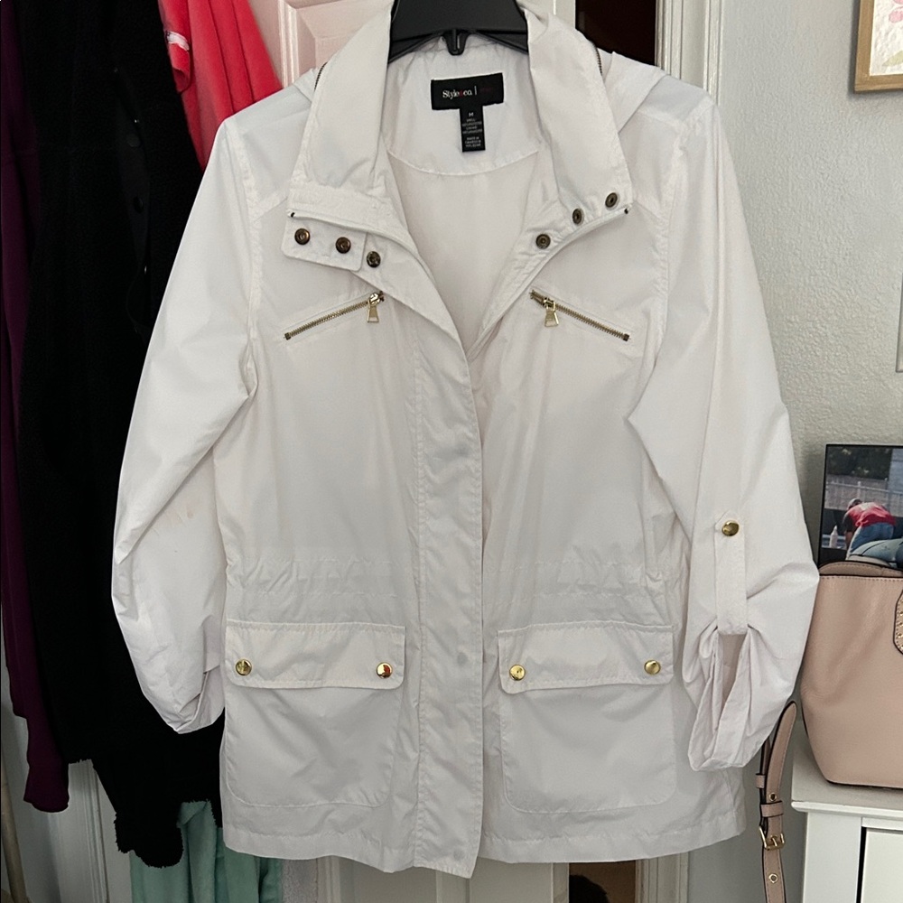Style & Co. White Utility Jacket with Gold Accents